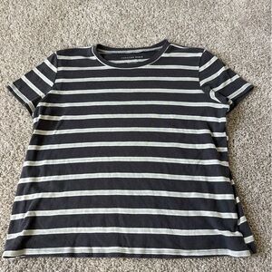 American Eagle Outfitters Charcoal and Light Gray Striped Tee
